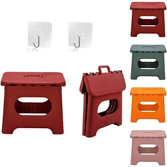 Kids' Step Stools,Folding Step Stool with Handle Portable Collapsible Red - Picture 2 of 3